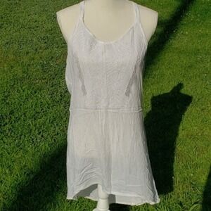Solitaire Swim White Embroidered High Low Racerback Cover‎ Up Dress Large